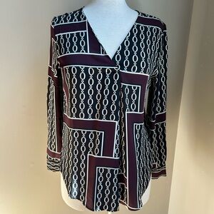 Ann Taylor Black and Burgundy Chain Print Blouse